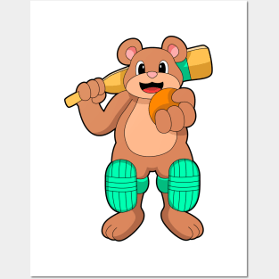 Bear at Cricket with Cricket bat Posters and Art